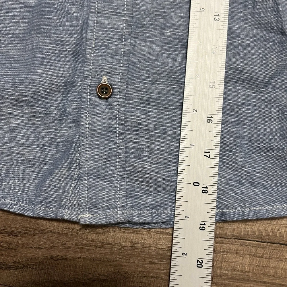 Old Navy Button Up Shirt Kids XS 5 Blue Linen Cotton Short Sleeve Chambray